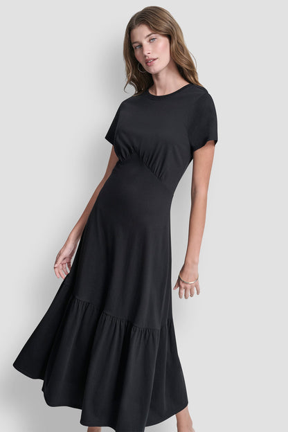 RUCHED BODICE TIERED MAXI DRESS - Black | DKNY