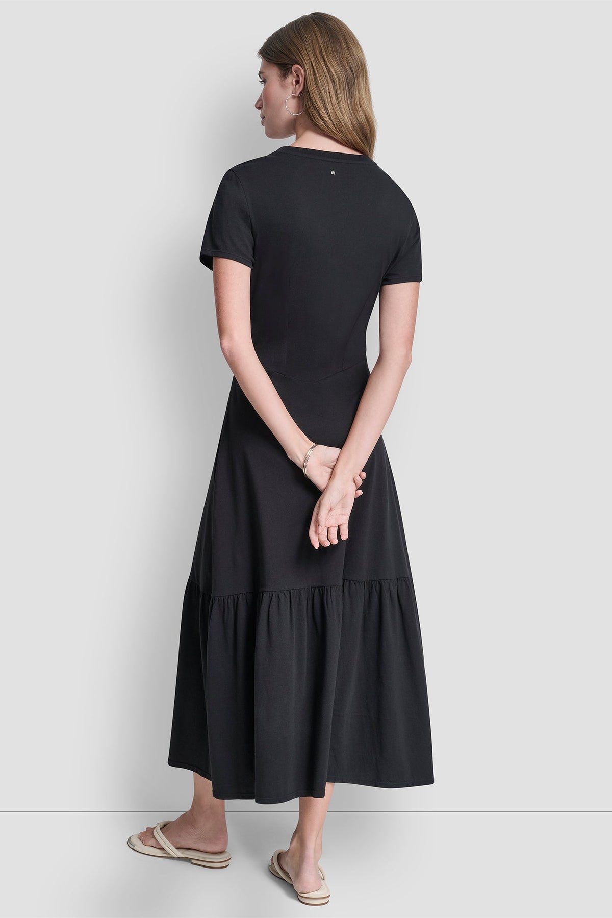 RUCHED BODICE TIERED MAXI DRESS - Black | DKNY