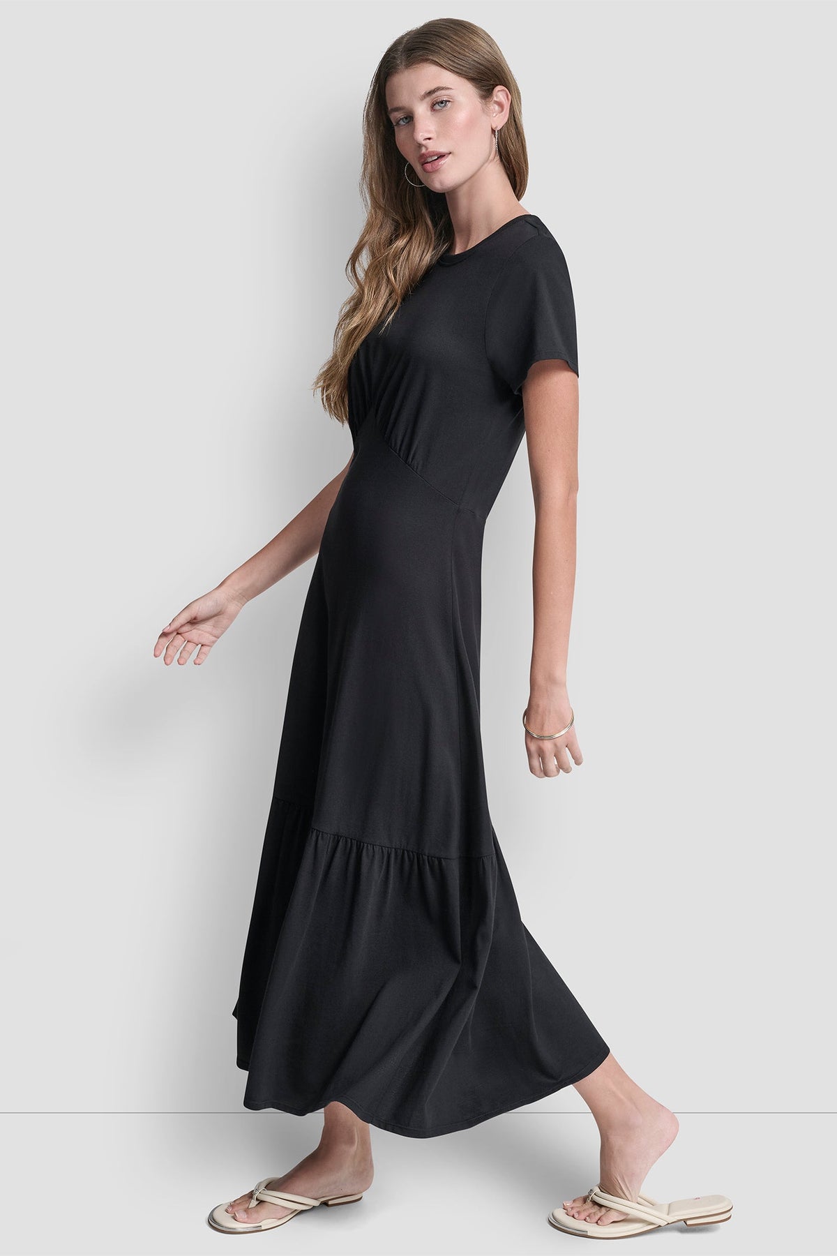 RUCHED BODICE TIERED MAXI DRESS - Black | DKNY