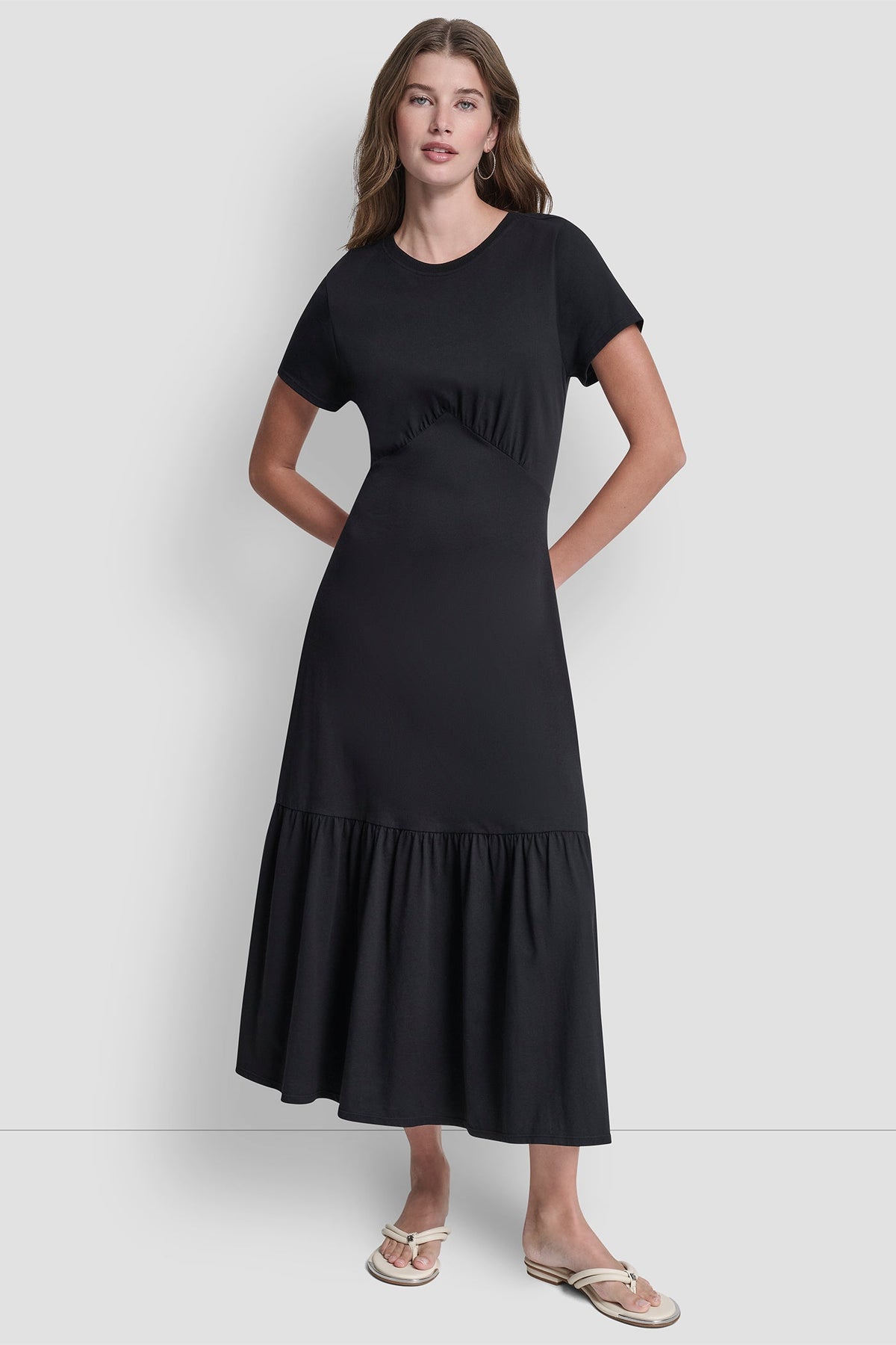 RUCHED BODICE TIERED MAXI DRESS - Black | DKNY