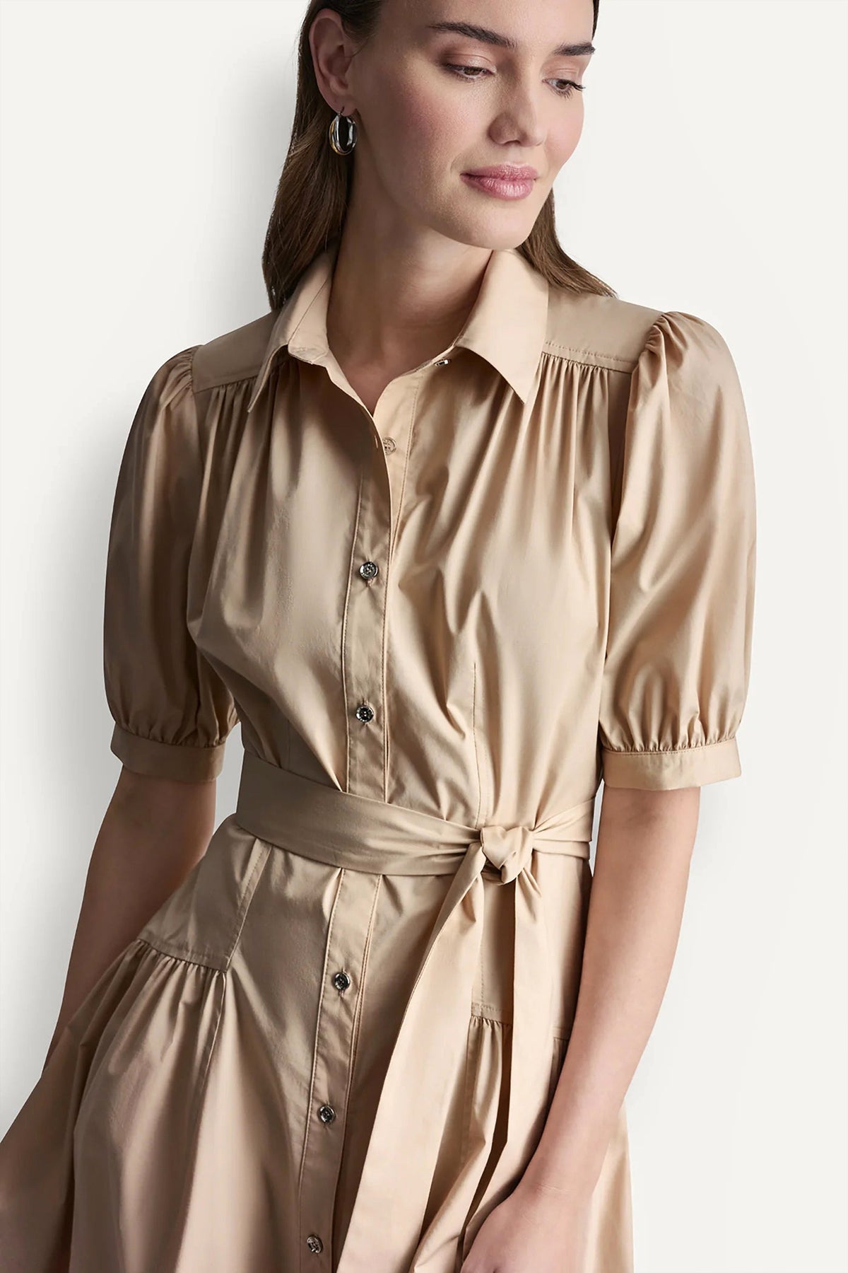 COTTON-BLEND DROP-WAIST MIDI SHIRT DRESS - Moonlight | DKNY