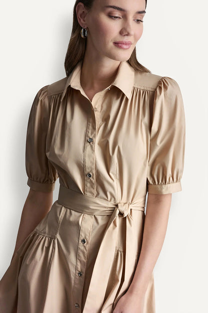 COTTON-BLEND DROP-WAIST MIDI SHIRT DRESS - Moonlight | DKNY
