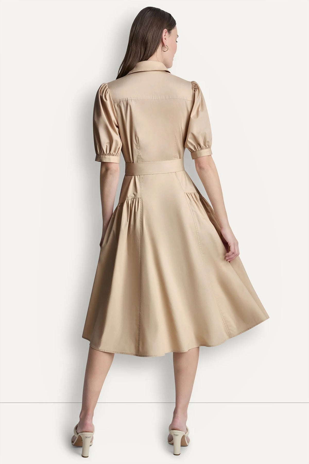 COTTON-BLEND DROP-WAIST MIDI SHIRT DRESS - Moonlight | DKNY