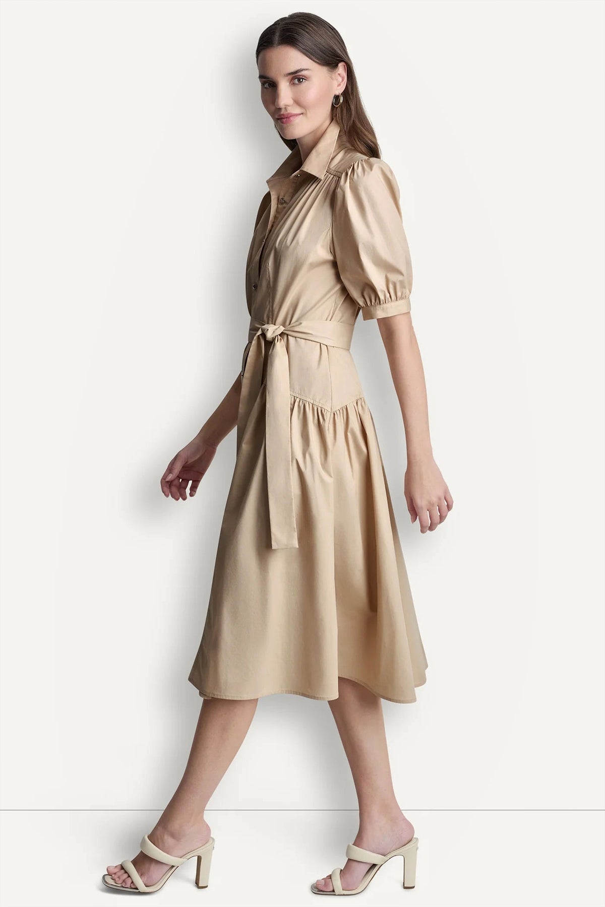 COTTON-BLEND DROP-WAIST MIDI SHIRT DRESS - Moonlight | DKNY