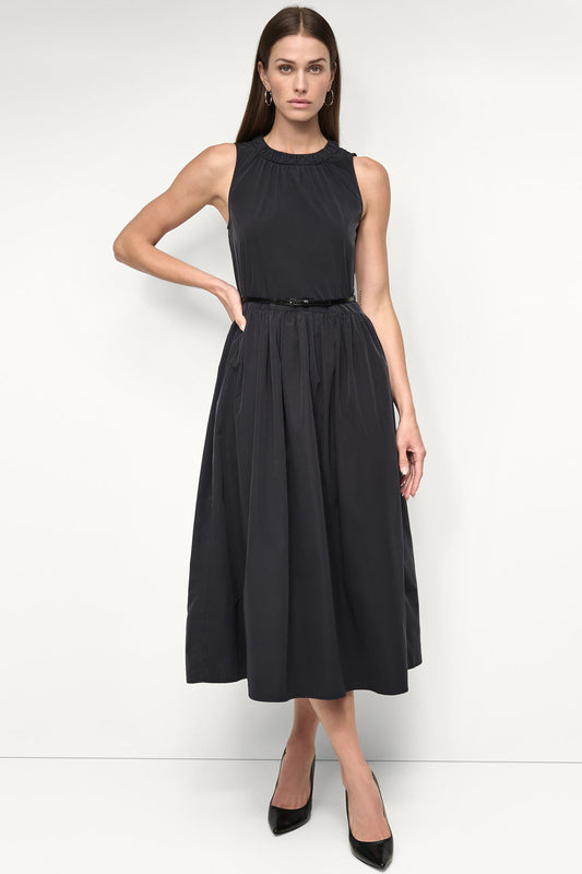 SLEEVELESS GATHERED MIDI A-LINE DRESS - Indigo | DKNY
