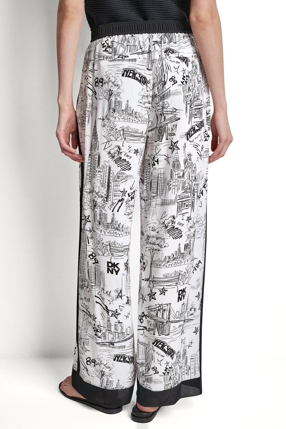 PRINTED DRAWSTRING WIDE LEG PANT - Ny Toile White | DKNY