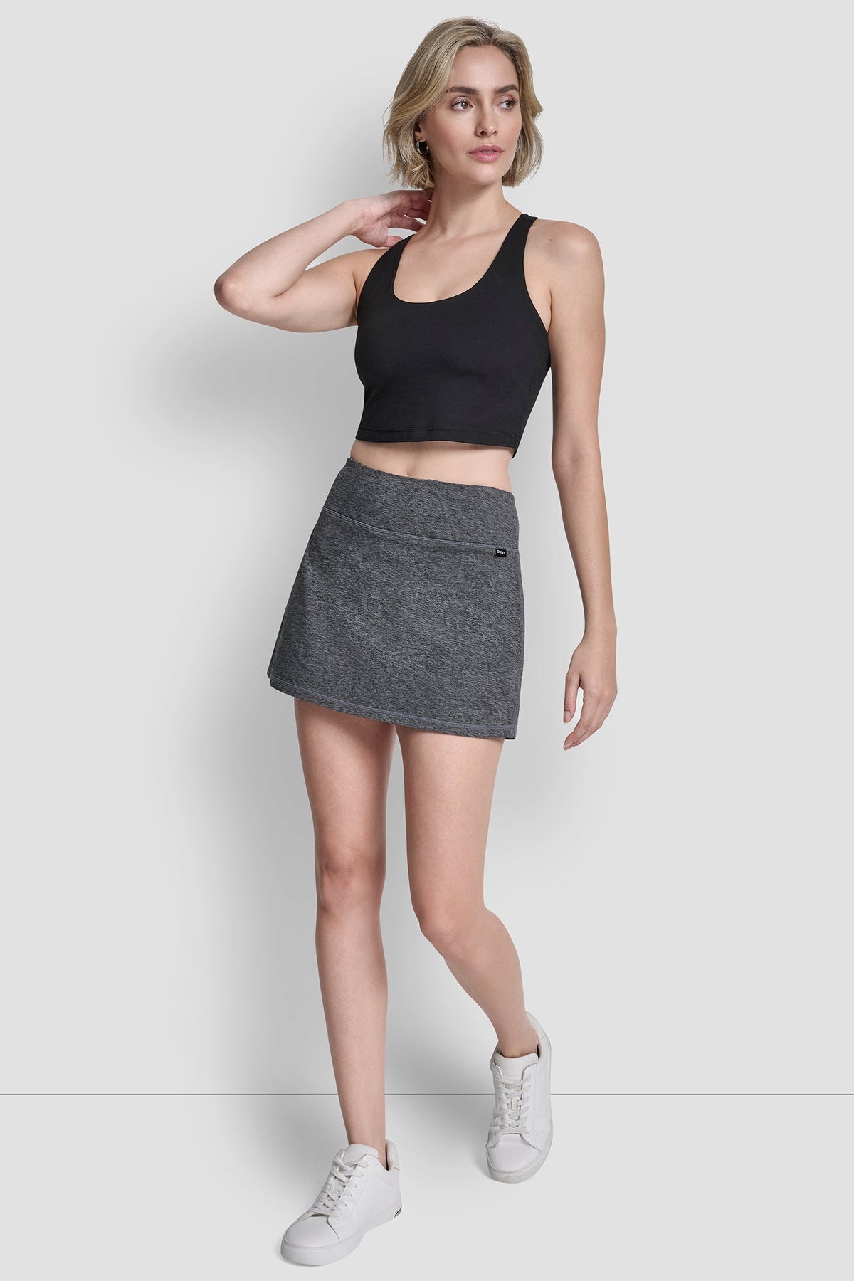 SPACEDYE SKORT WITH BUILT IN BIKE SHORT - Black Space Dye | DKNY