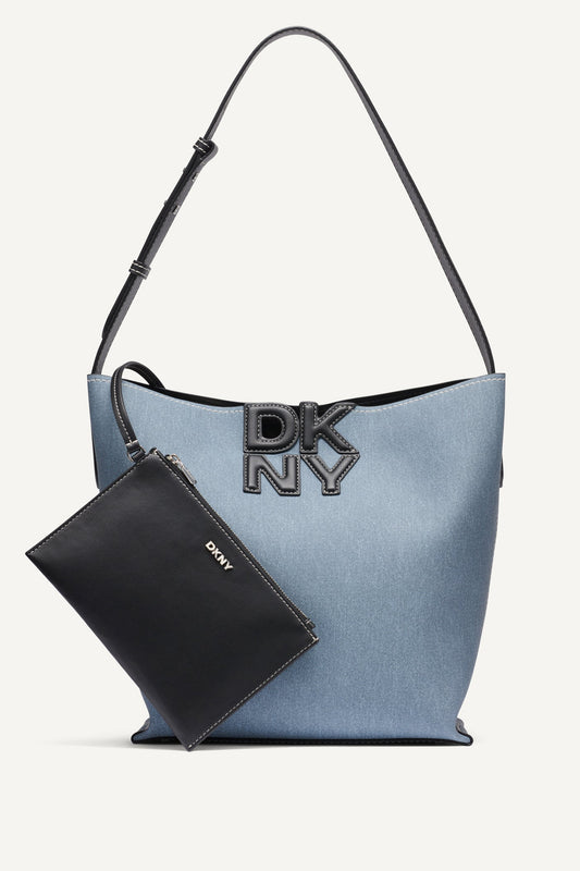 NICOLE DENIM LOGO BUCKET BAG - Denim | DKNY
