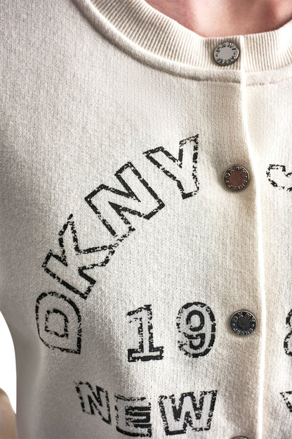 BUTTON FRONT SHRUNKEN LOGO JACKET - Eggnog | DKNY