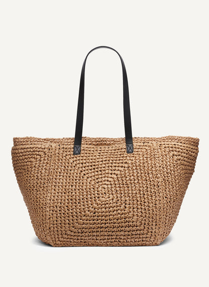 PALOMA CROCHET STRAW LOGO TOTE - Natural/Black | DKNY