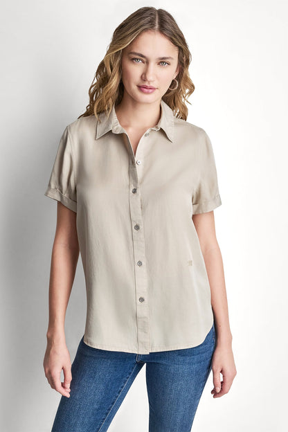 GARMENT DYE BUTTON-FRONT SHIRT - Chambray | DKNY
