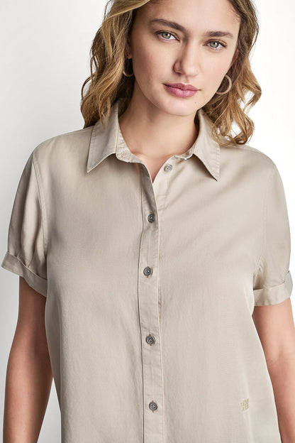 GARMENT DYE BUTTON-FRONT SHIRT - Chambray | DKNY