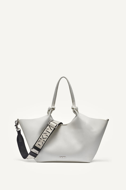 PAULA MEDIUM TOTE WITH LOGO STRAP - Marshmallow | DKNY