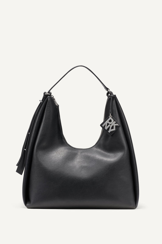 ELICIA LARGE HOBO BAG - Black/Silver | DKNY
