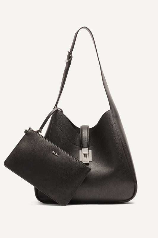 DARIA LARGE HOBO BAG - Black/Silver | DKNY
