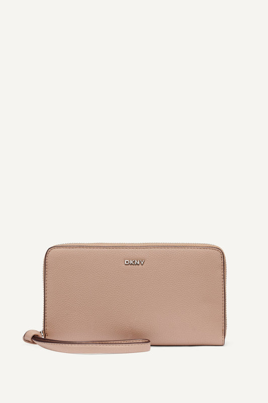 PAULA LARGE ZIP AROUND WALLET - Black/Silver | DKNY