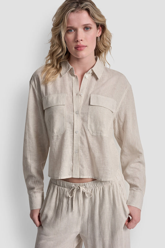 LINEN-BLEND BUTTON-FRONT SHIRT - Lex Chambray | DKNY