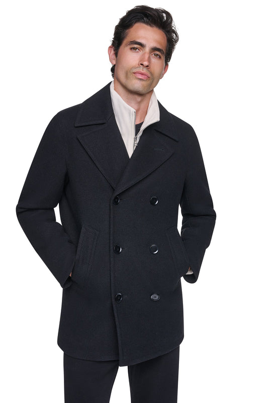 FAUX WOOL PEACOAT - Black | DKNY