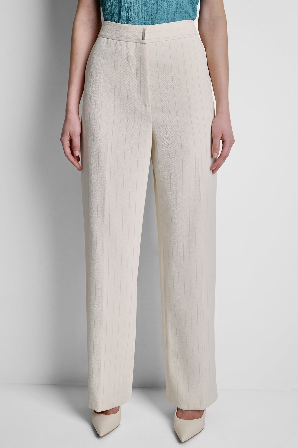 MID-RISE PINSTRIPE PANT - Coconut/Cameo Blue Stripe | DKNY