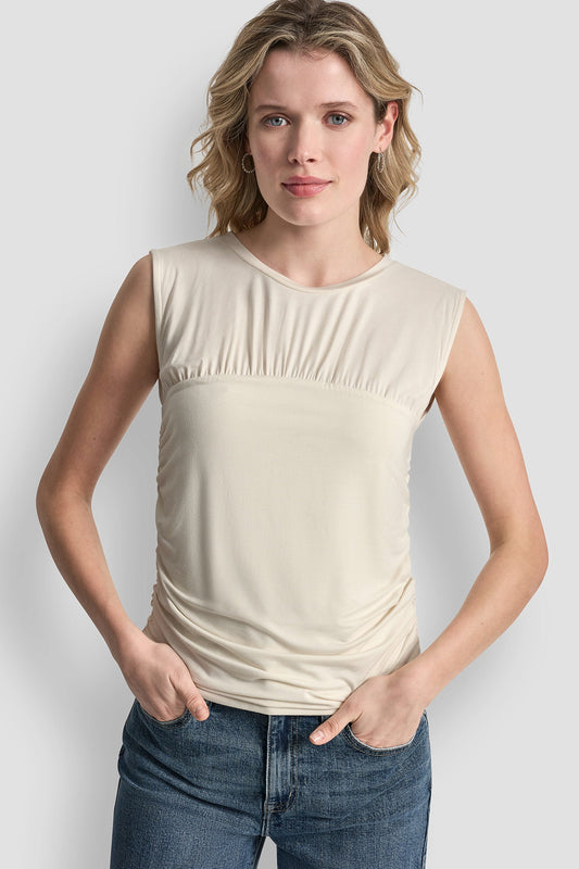 RUCHED BODICE SLEEVELESS TOP - Eggnog | DKNY