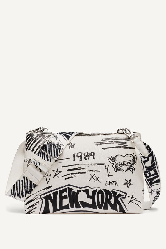 TINSLEY GRAFFITI LOGO CROSSBODY - Marshmallow | DKNY