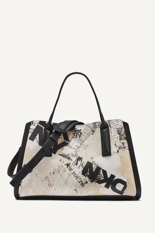 JOSIE NEWSPAPER SATCHEL - White/Black | DKNY