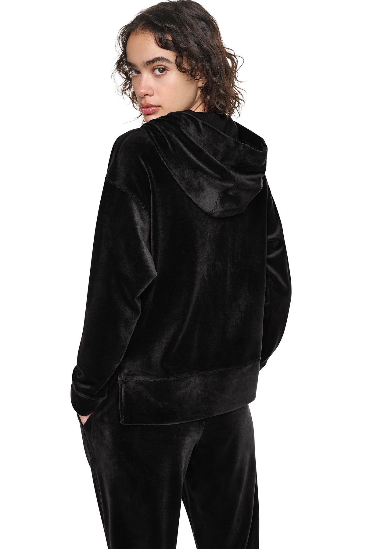VARSITY VELOUR RHINESTONE LOGO FULL ZIP HOODIE - Black | DKNY