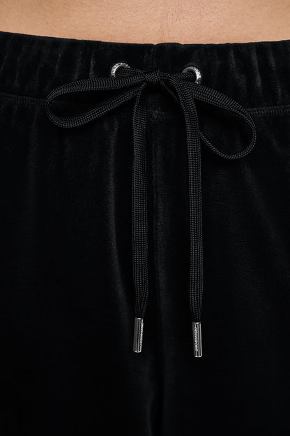 VARSITY VELOUR RHINESTONE LOGO MID-RISE JOGGER - Black | DKNY