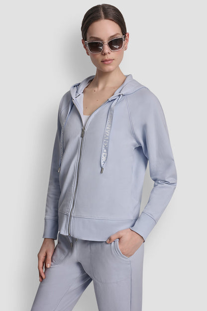 TWO-TONE LOGO DRAWSTRING HOODIE - Claret/Silver | DKNY