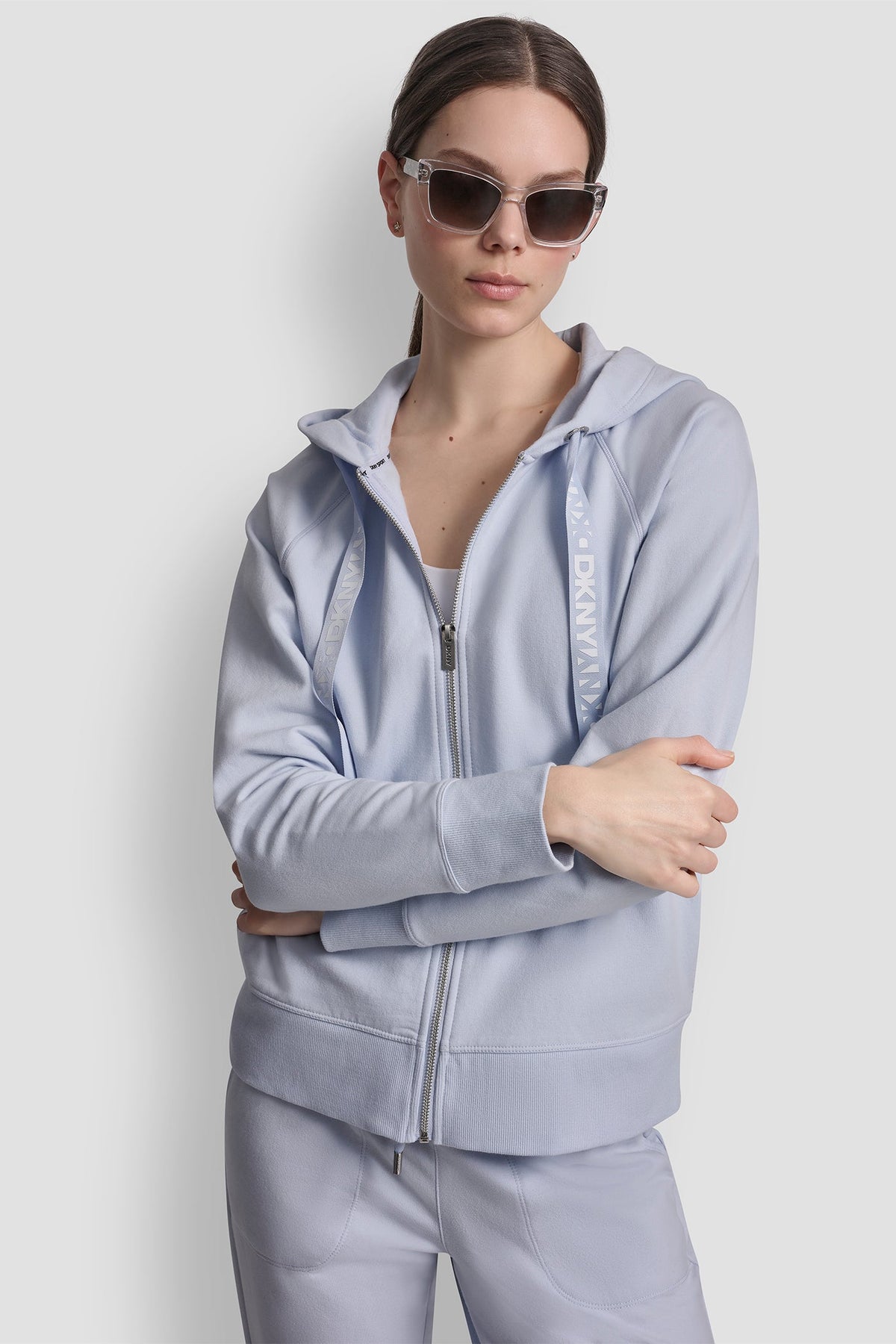 TWO-TONE LOGO DRAWSTRING HOODIE - Claret/Silver | DKNY