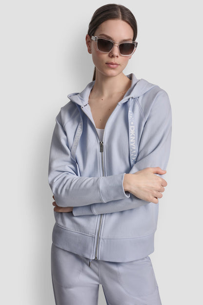 TWO-TONE LOGO DRAWSTRING HOODIE - Claret/Silver | DKNY