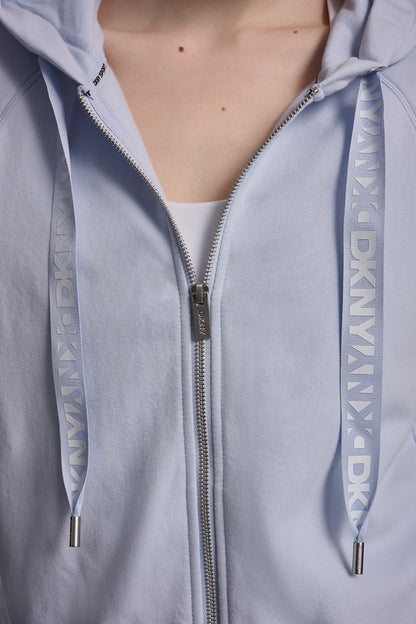 TWO-TONE LOGO DRAWSTRING HOODIE - Claret/Silver | DKNY