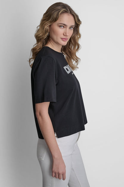 CRYSTAL BORDER LOGO GRAPHIC TEE - Black | DKNY