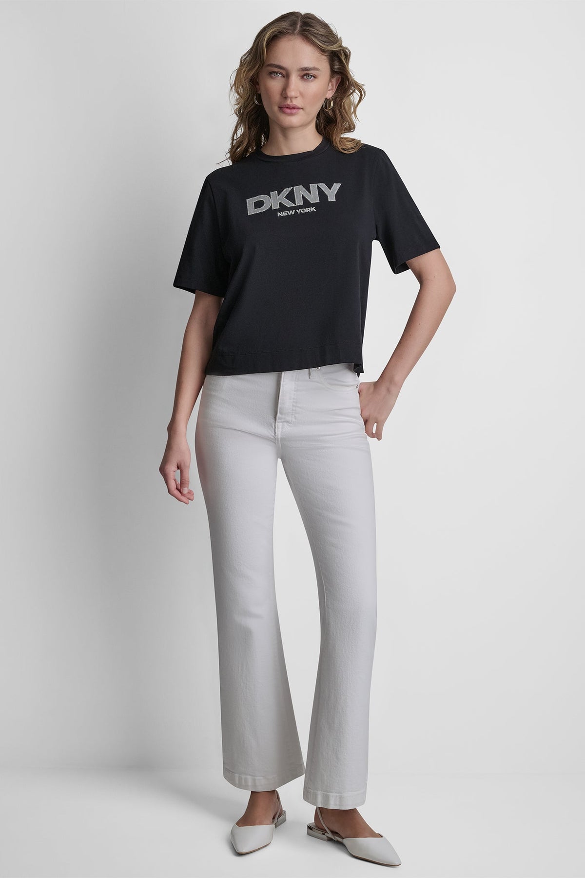 CRYSTAL BORDER LOGO GRAPHIC TEE - Black | DKNY