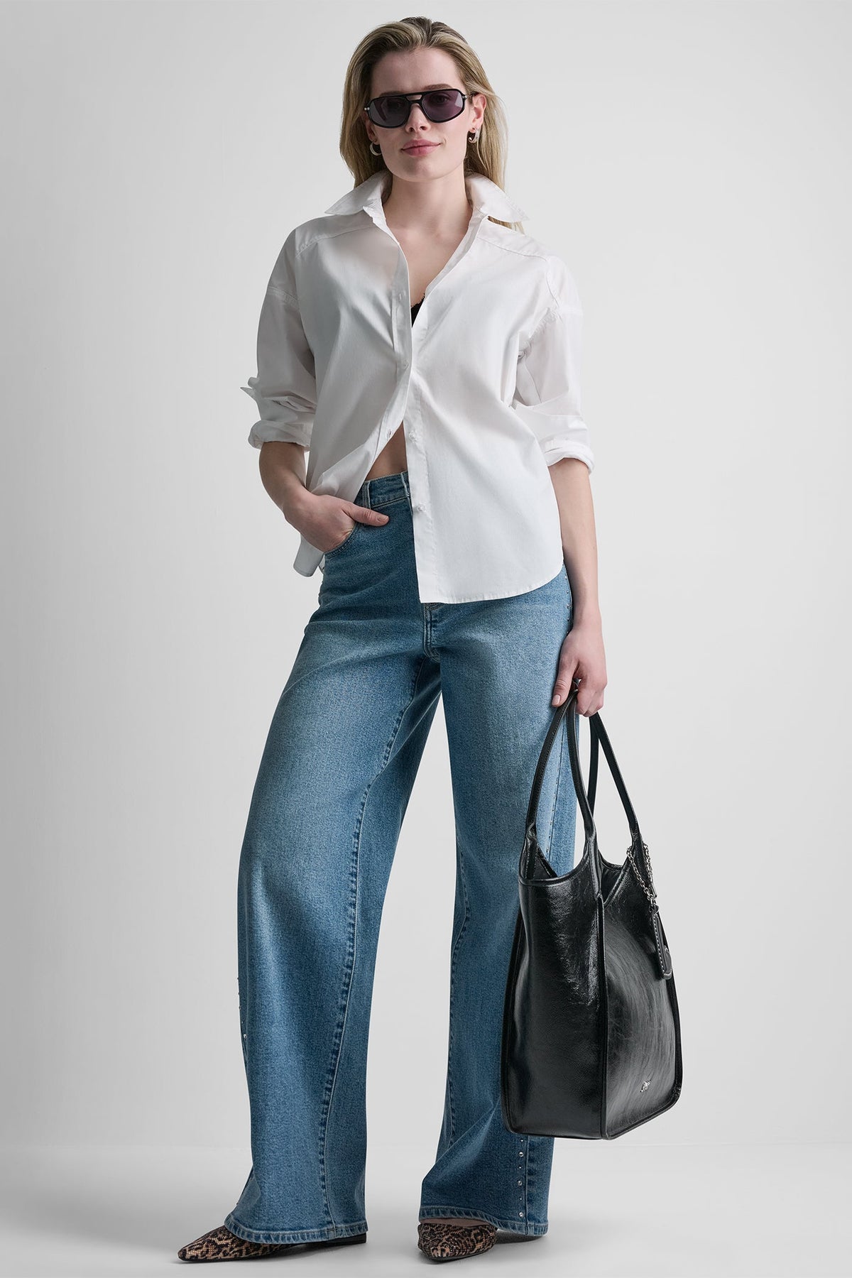 BUTTON FRONT SHIRT WITH FITTED BACK - White | DKNY