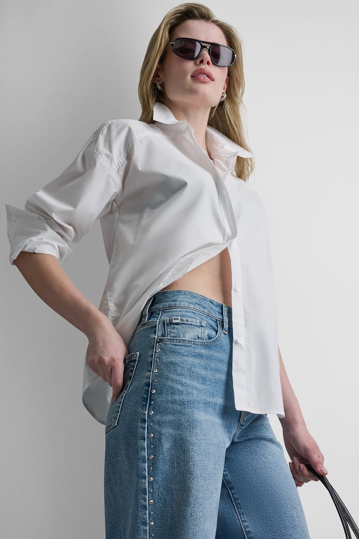BUTTON FRONT SHIRT WITH FITTED BACK - White | DKNY