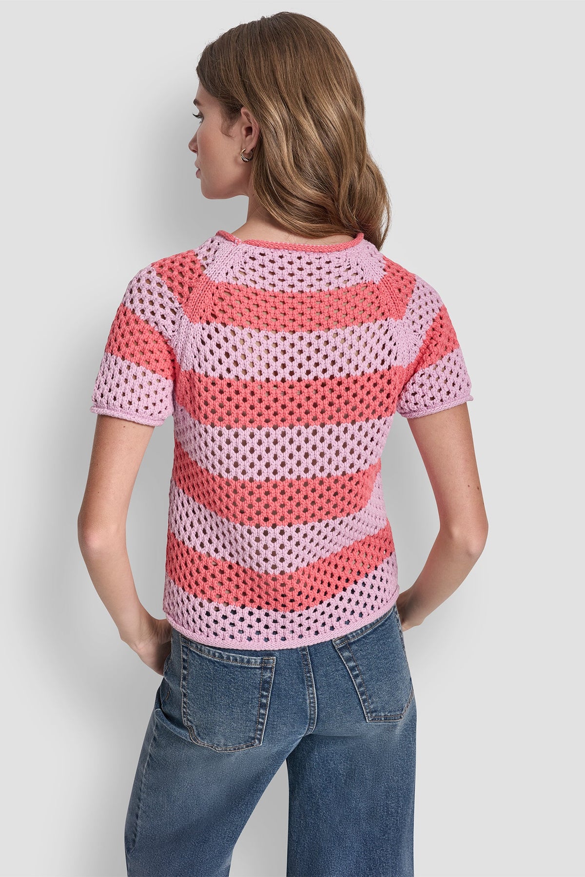 OPEN STITCH STRIPE SWEATER - Pastel Yellow/Pebble | DKNY