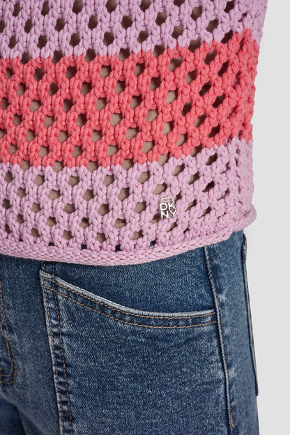 OPEN STITCH STRIPE SWEATER - Pastel Yellow/Pebble | DKNY
