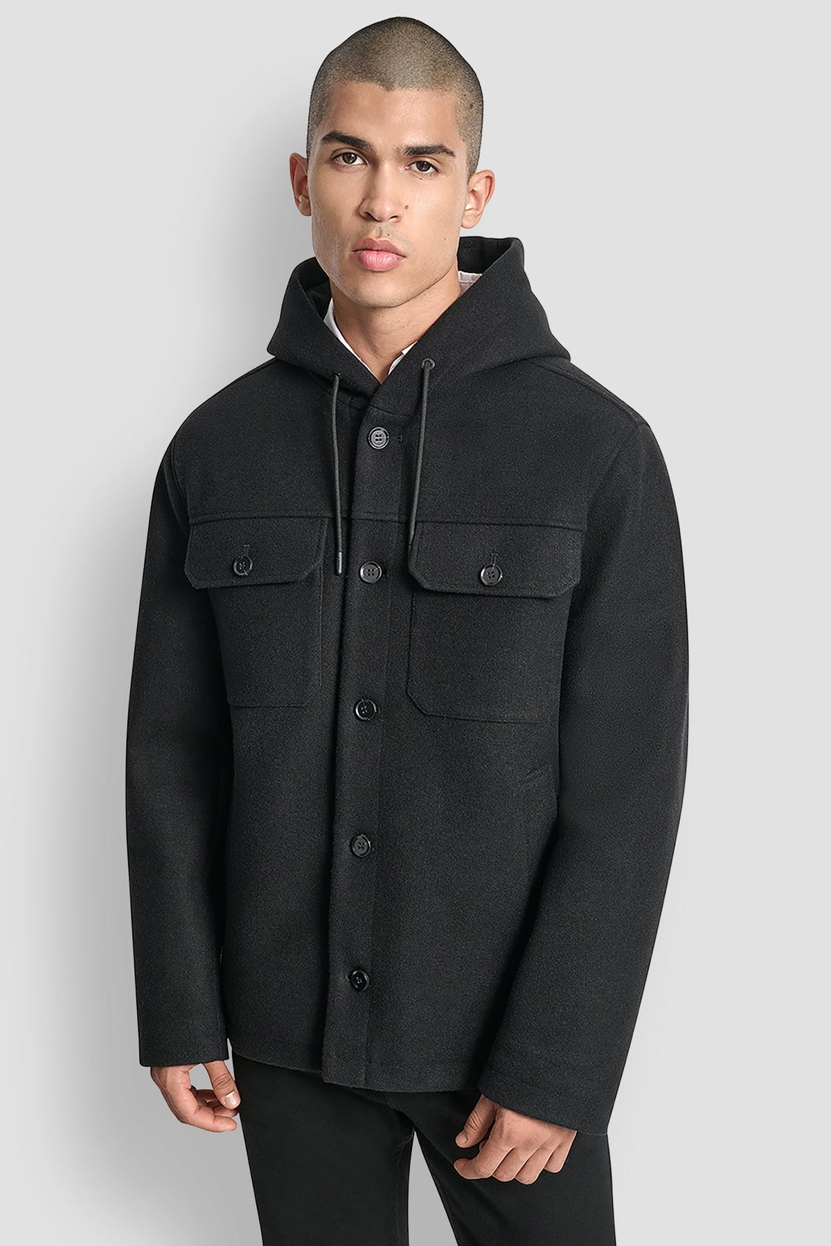 FAUX WOOL HOODED SHIRT JACKET - Grey | DKNY