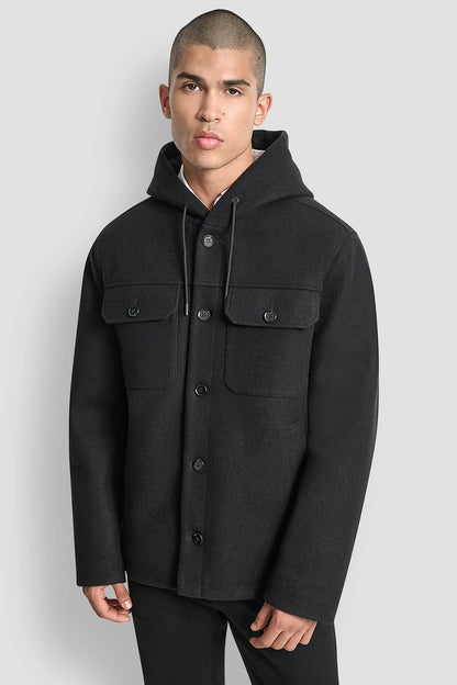 FAUX WOOL HOODED SHIRT JACKET - Grey | DKNY