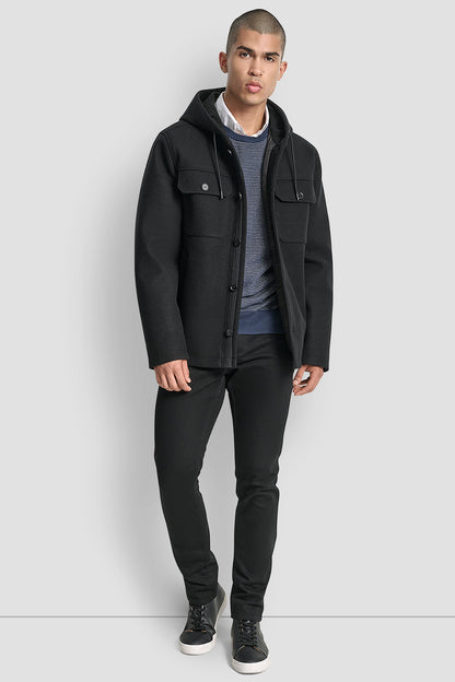 FAUX WOOL HOODED SHIRT JACKET - Black | DKNY