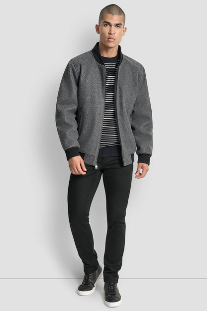 FAUX WOOL BOMBER WITH HOODED BIB - Grey | DKNY