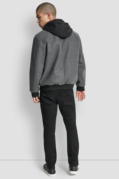 FAUX WOOL BOMBER WITH HOODED BIB - Grey | DKNY