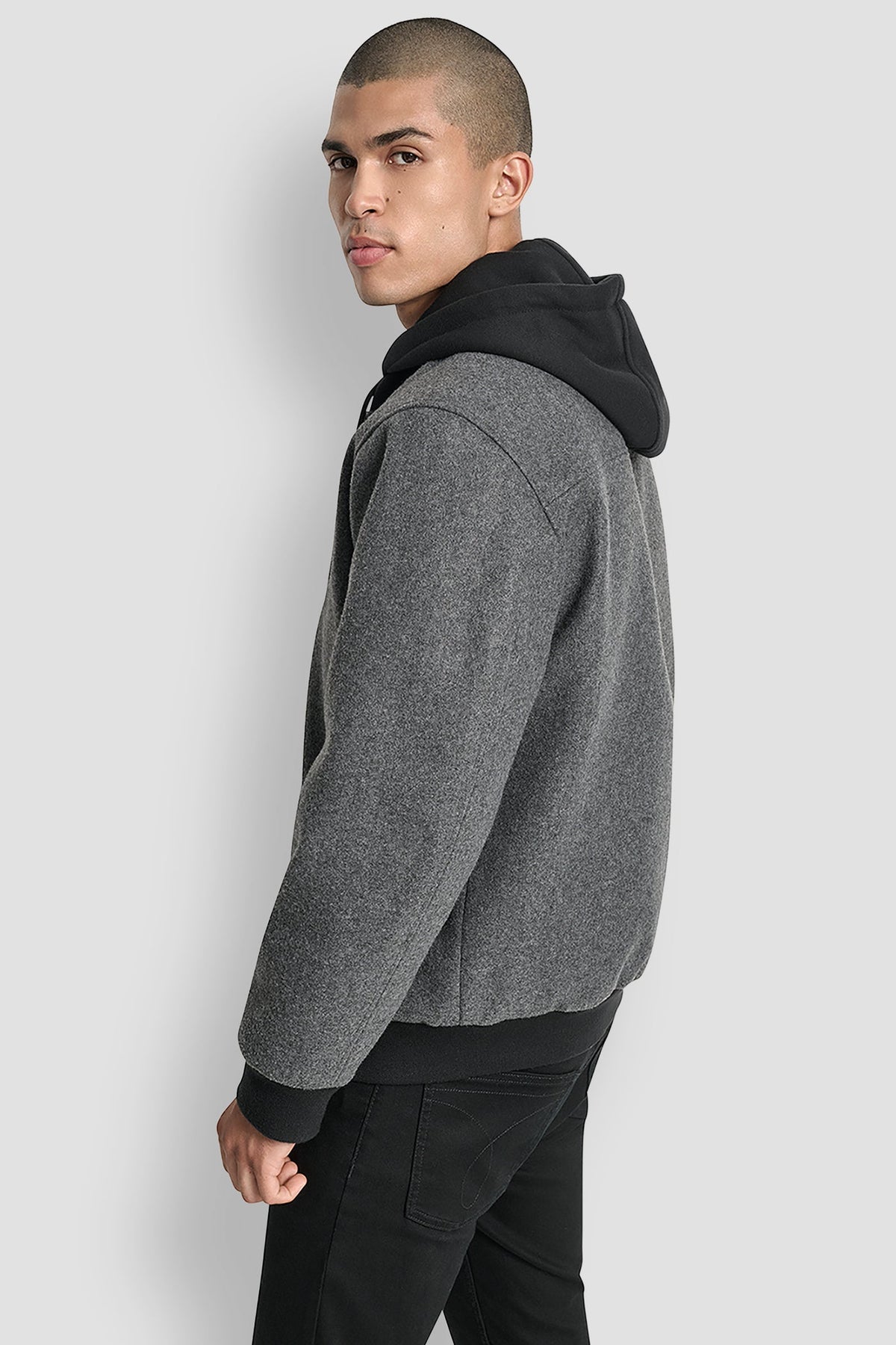 FAUX WOOL BOMBER WITH HOODED BIB - Grey | DKNY