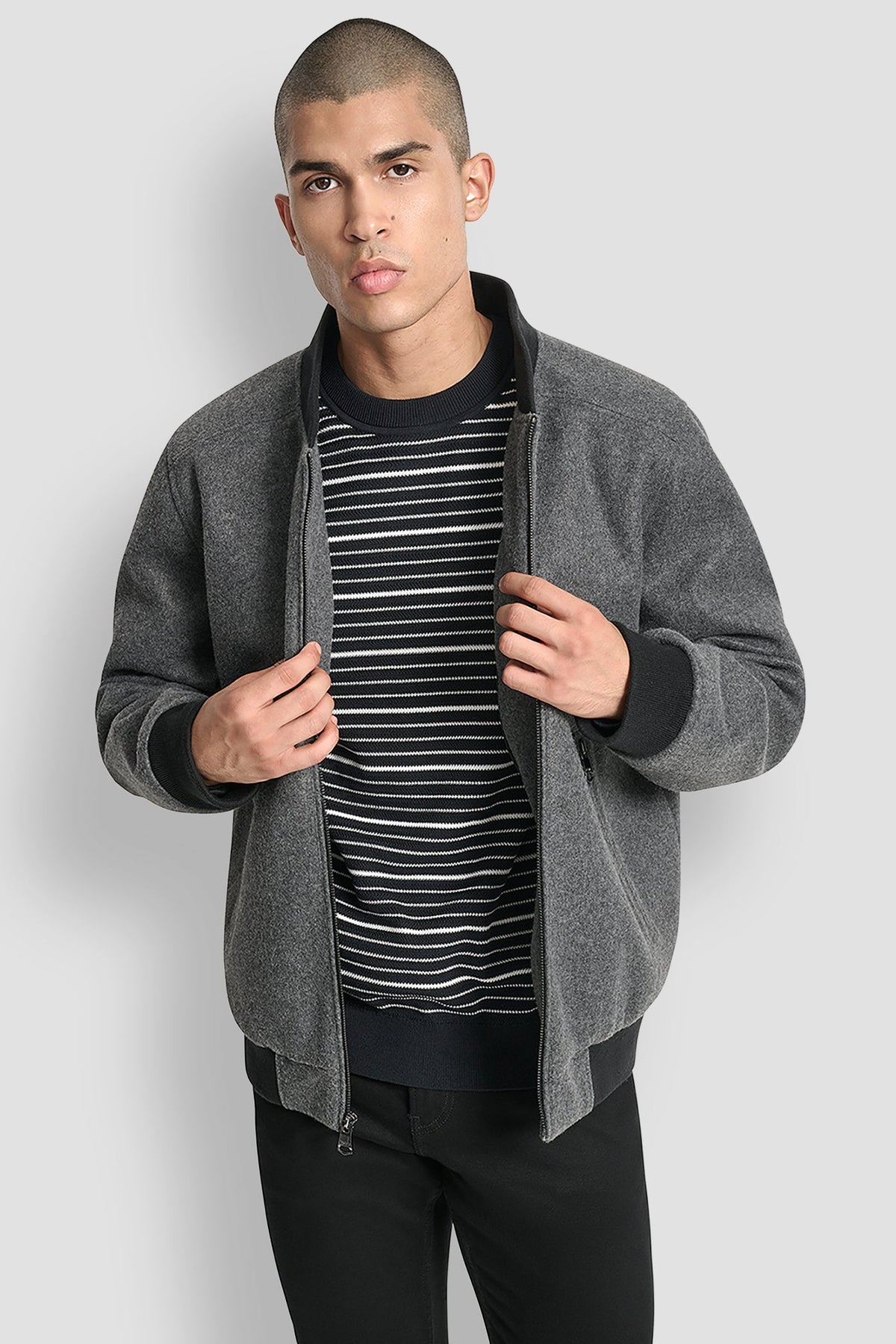FAUX WOOL BOMBER WITH HOODED BIB - Grey | DKNY
