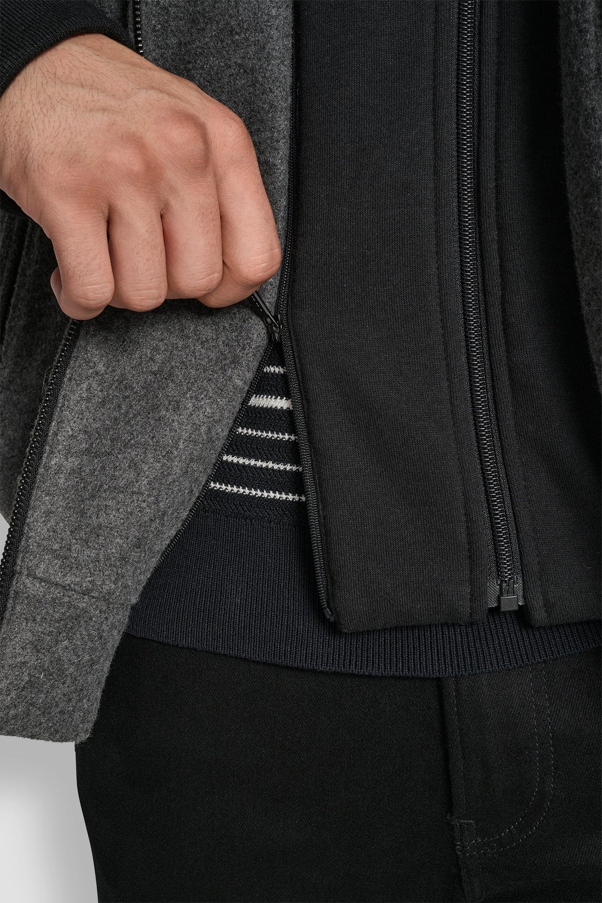 FAUX WOOL BOMBER WITH HOODED BIB - Grey | DKNY