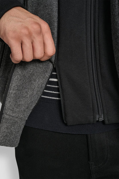 FAUX WOOL BOMBER WITH HOODED BIB - Grey | DKNY