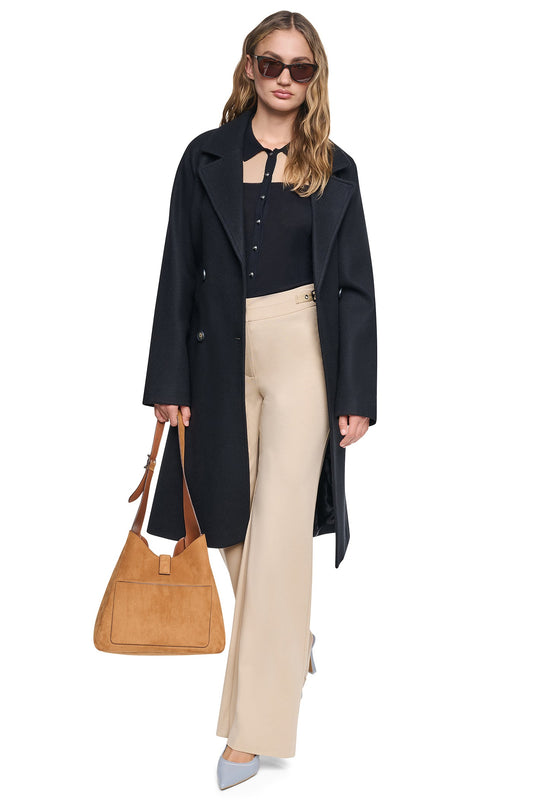 DOUBLE BREASTED WRAP COAT - Mid Grey Melange | DKNY