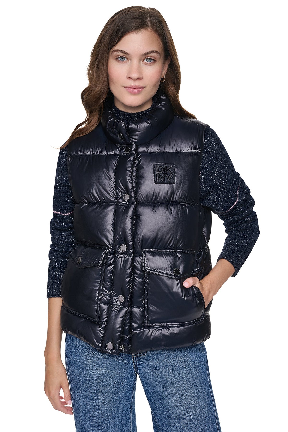 PUFFER VEST - Metallic Dark Navy | DKNY