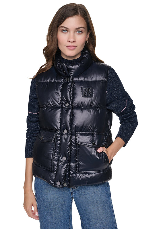 PUFFER VEST - Metallic Dark Navy | DKNY